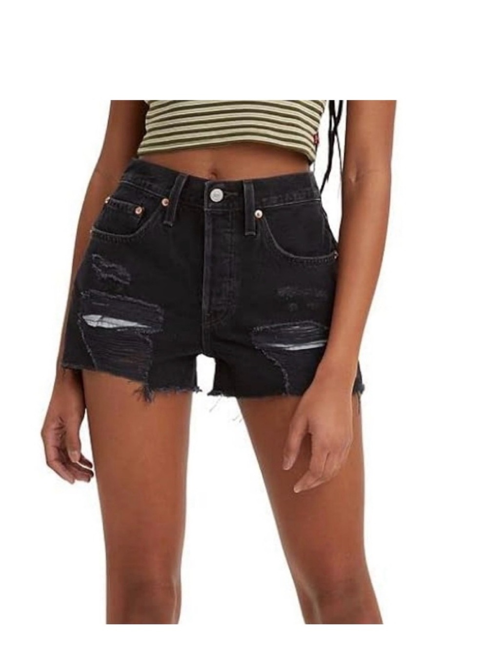 Levi's Black Distressed High-Rise Denim Shorts